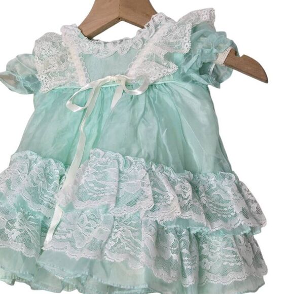 Martha's Miniatures Vintage Size 9-12Mo 80s Fussy Dress Girls Sheer Lace Bell Pa - Picture 3 of 9